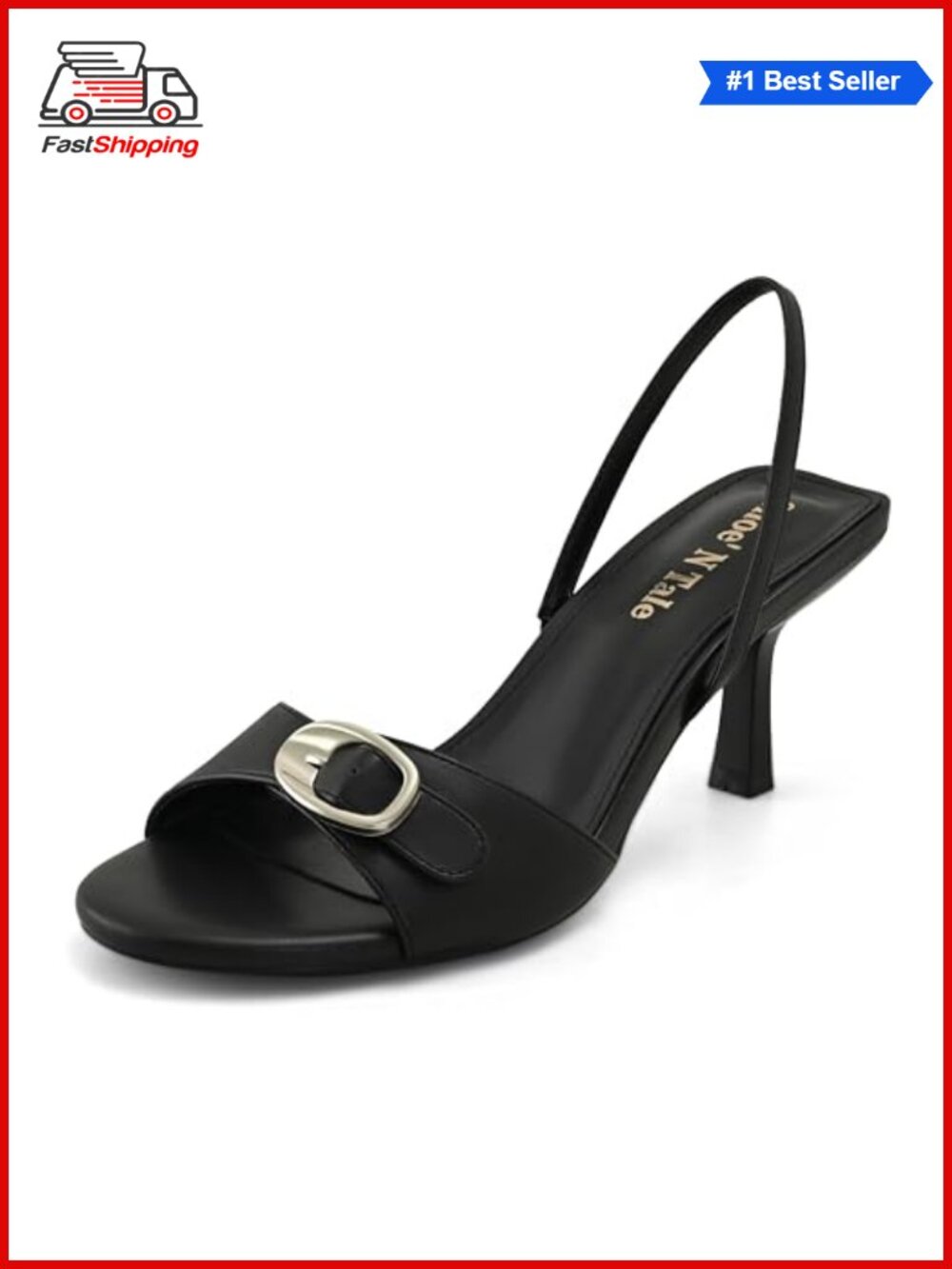 ✨ Kitten Heels Slingback Sandals Faux Leather Open Toe Buckle Women's Shoes